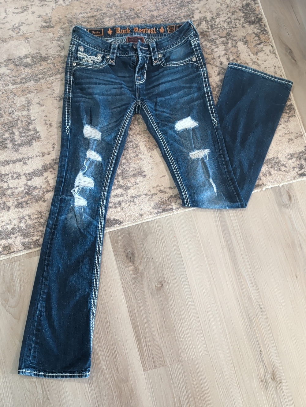 Rock Revival Women's Dark Blue Distressed Bootcut Jeans